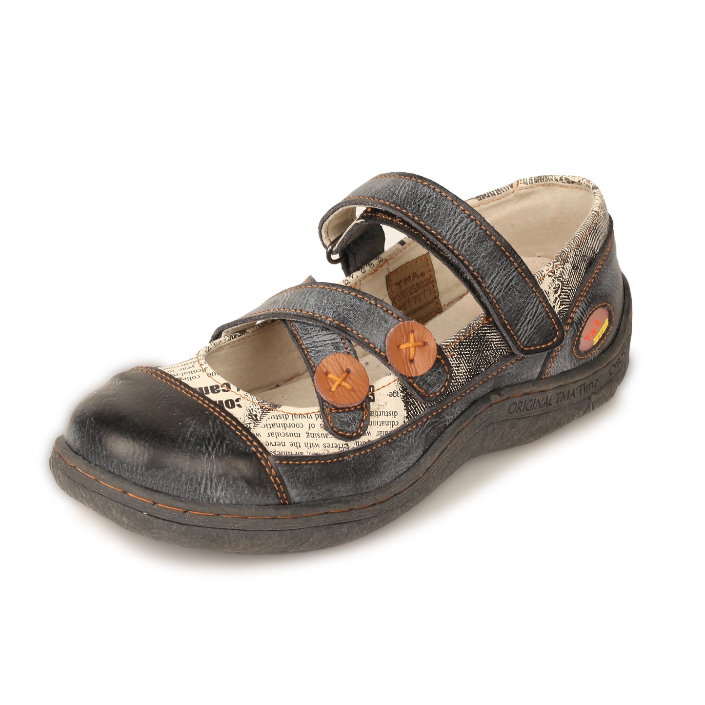 TMA EYES Button Criss Cross Strap Leather Women Flat Shoes