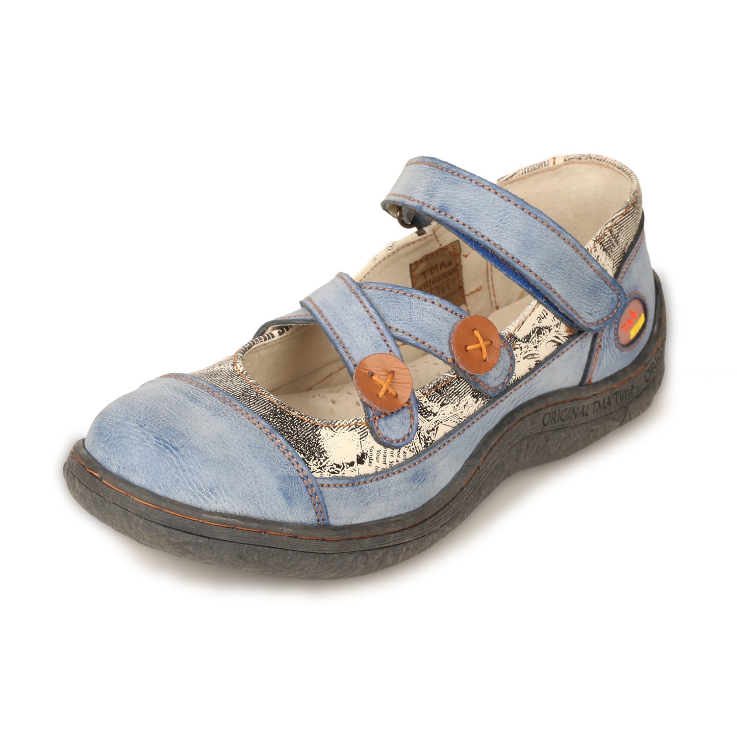 TMA EYES Button Criss Cross Strap Leather Women Flat Shoes