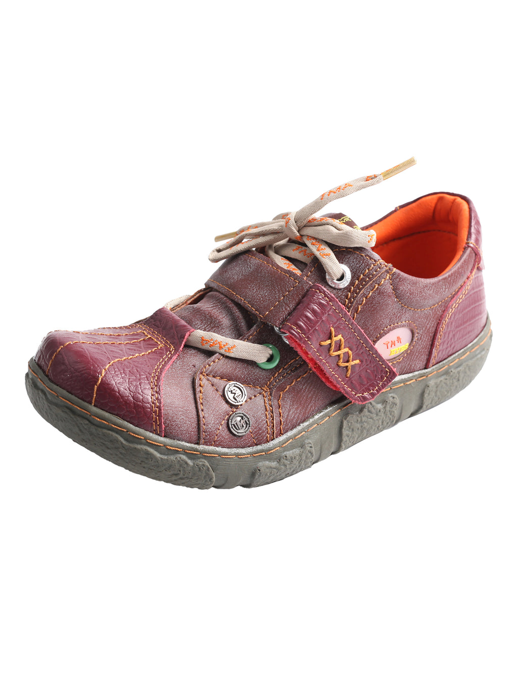 TMA EYES Hand Stitching Leather and Washed PU Leather Flat Women's Shoes with Plus Size