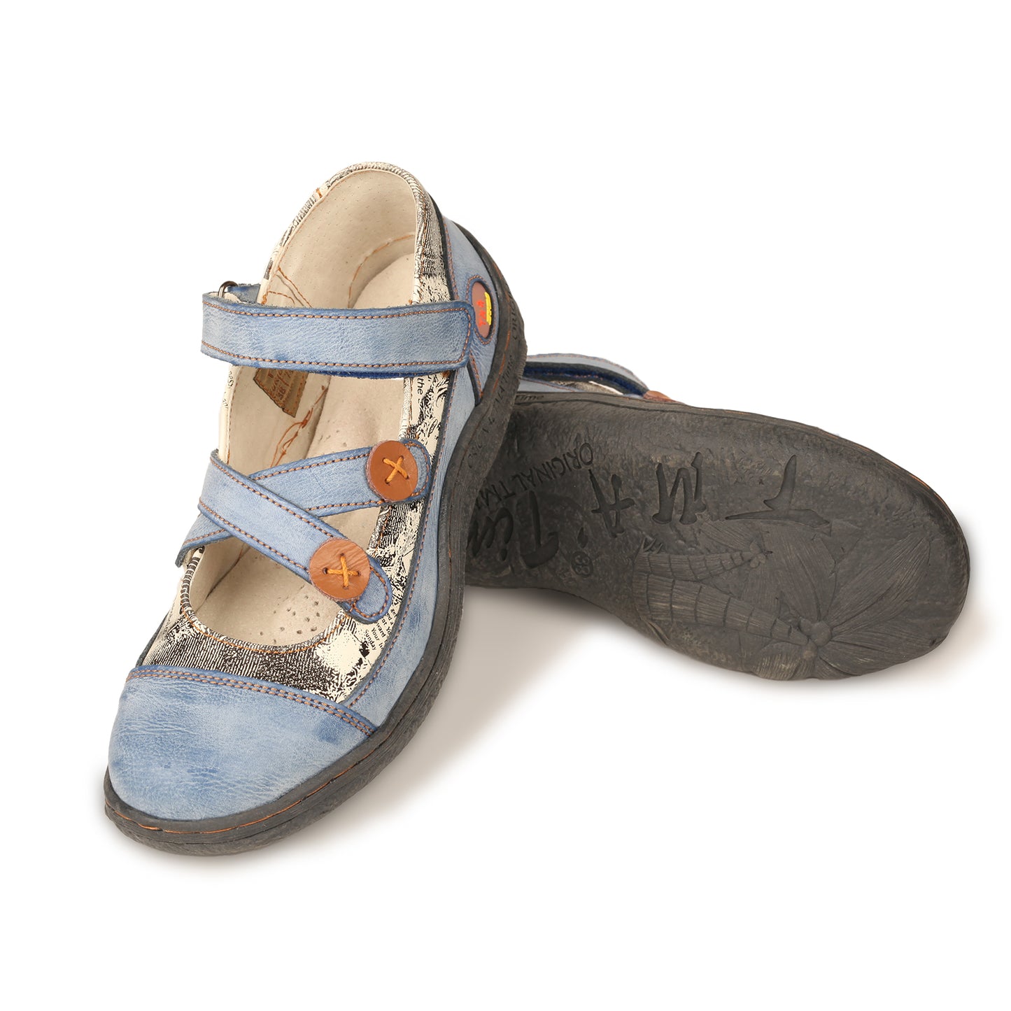 TMA EYES Button Criss Cross Strap Leather Women Flat Shoes