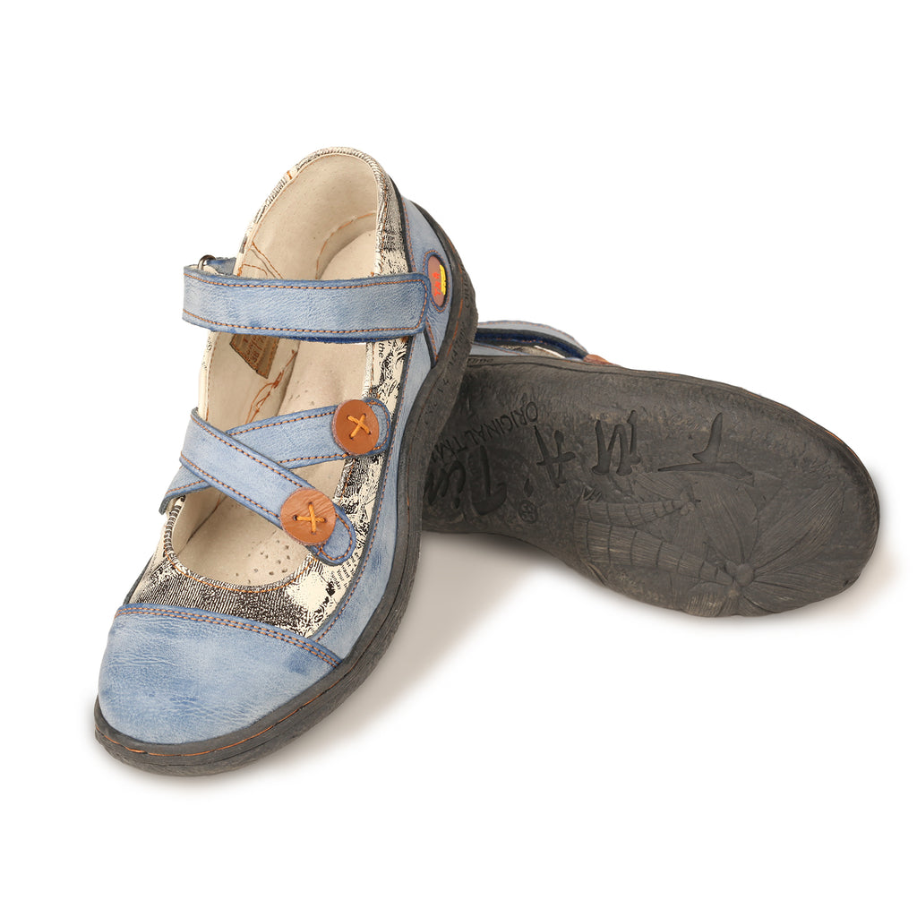 TMA EYES Button Criss Cross Strap Leather Women Flat Shoes
