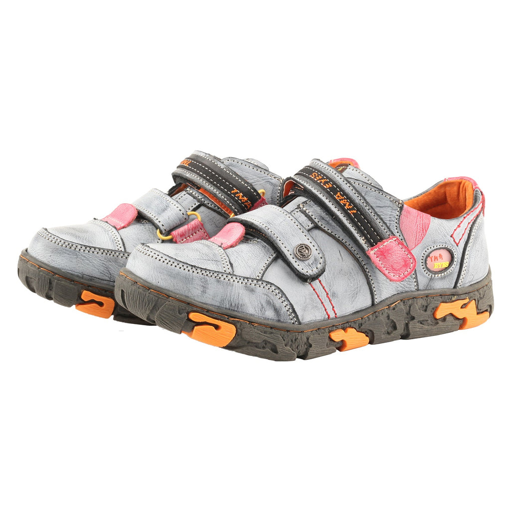 TMA EYES  Women's Walking Leather Shoes Hook and Loop Casual Shoes