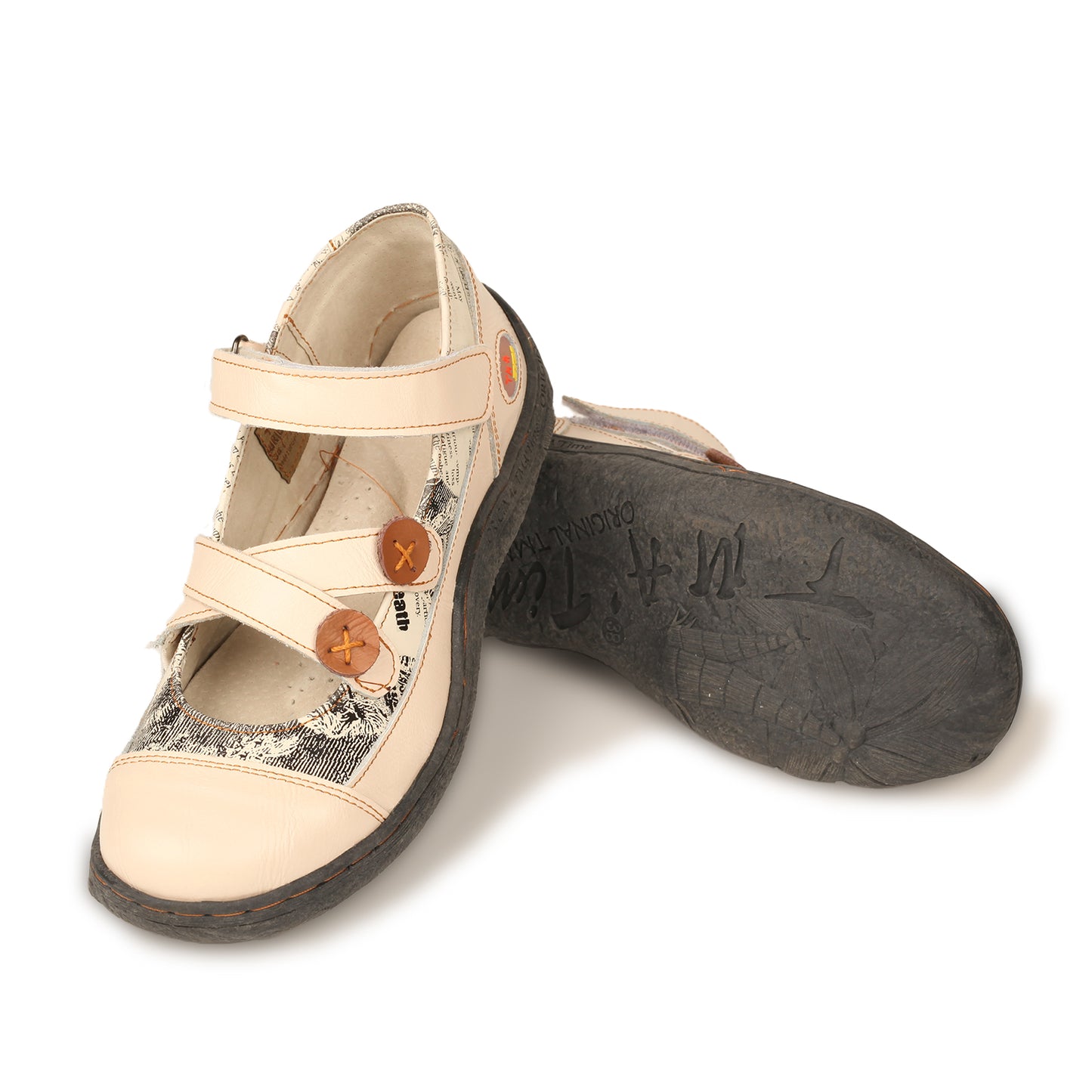 TMA EYES Button Criss Cross Strap Leather Women Flat Shoes