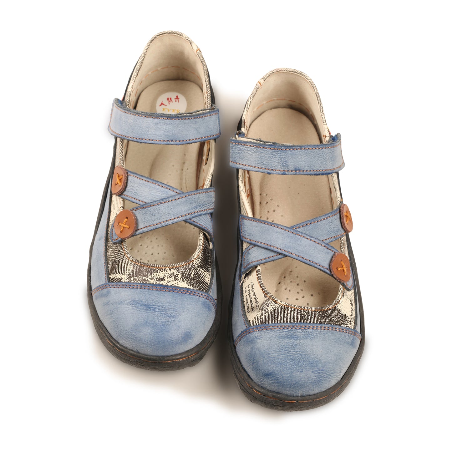TMA EYES Button Criss Cross Strap Leather Women Flat Shoes
