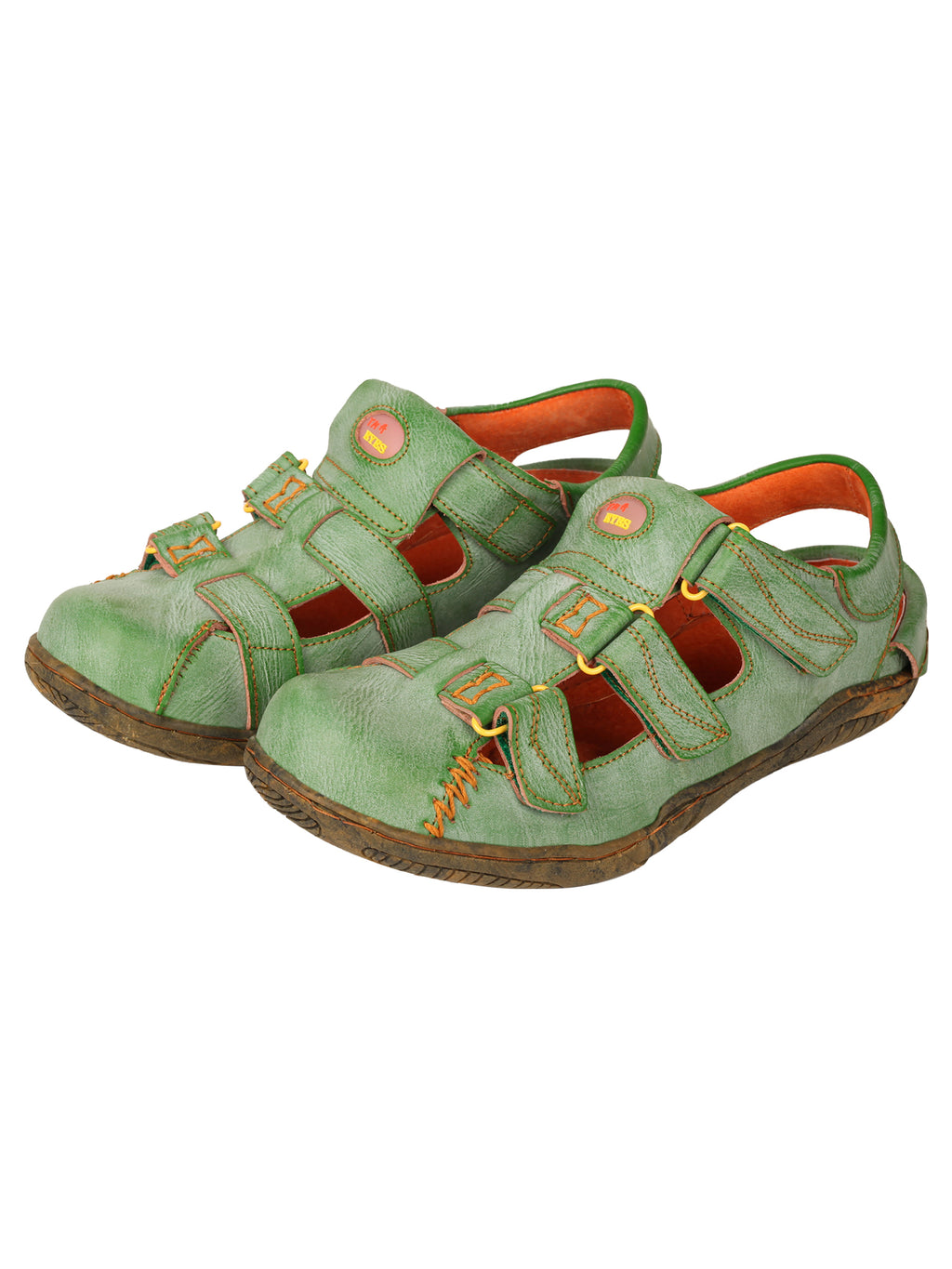 TMA EYES Women's Hook and Loop Closed-Toe Leather Sandal