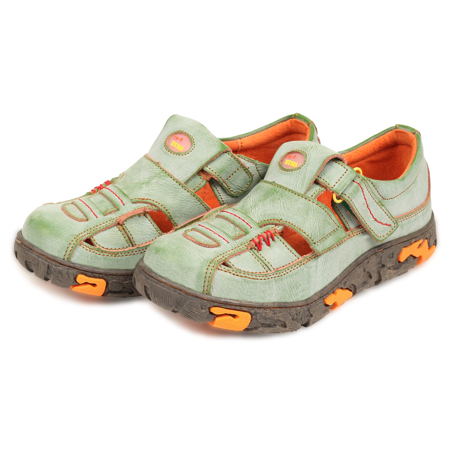 TMA EYES Womens Hand Stitching Leaher Shoes with Hollow Breathable Hook and Loop Slip-on Casual Shoes