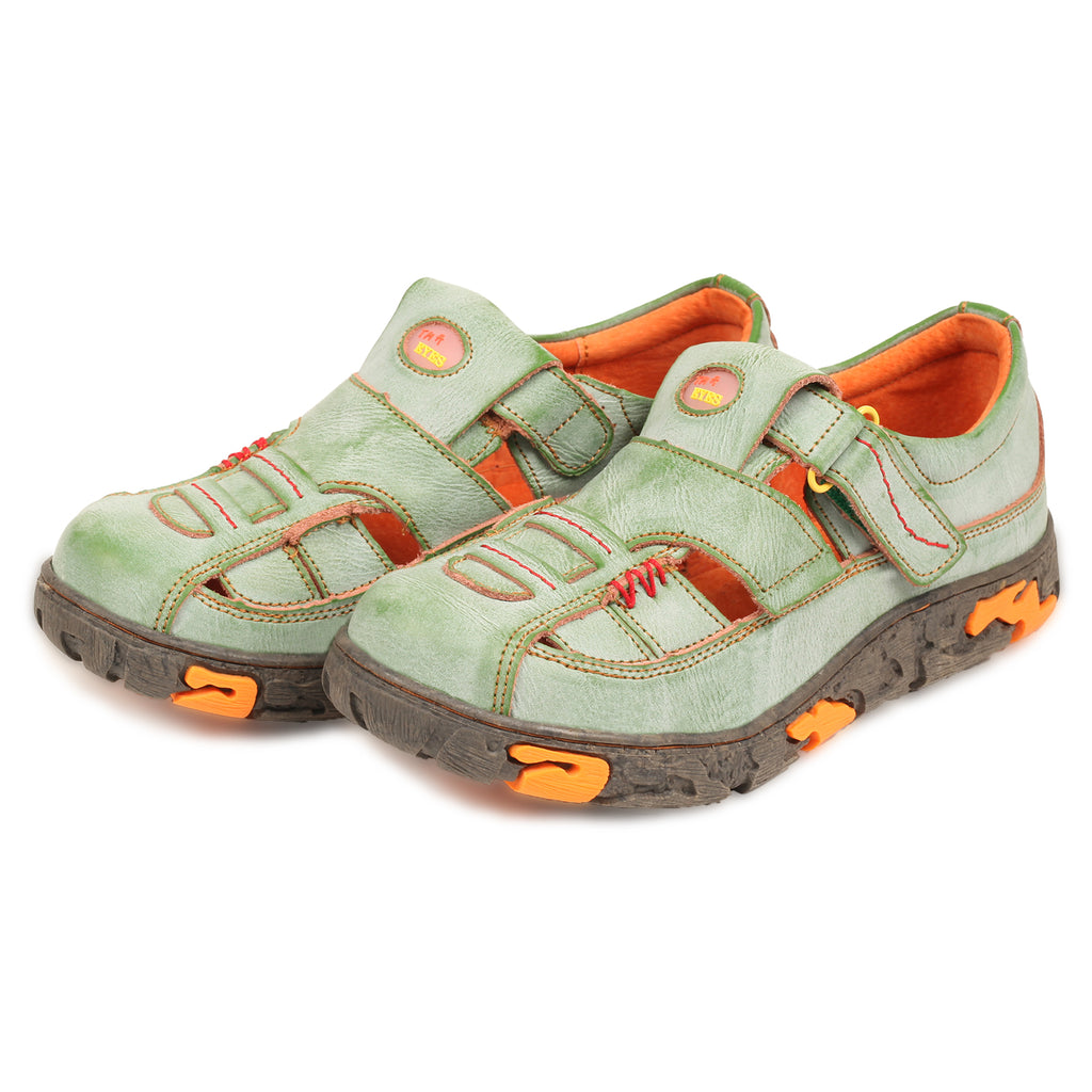 TMA EYES Womens Hand Stitching Leaher Shoes with Hollow Breathable Hook and Loop Slip-on Casual Shoes