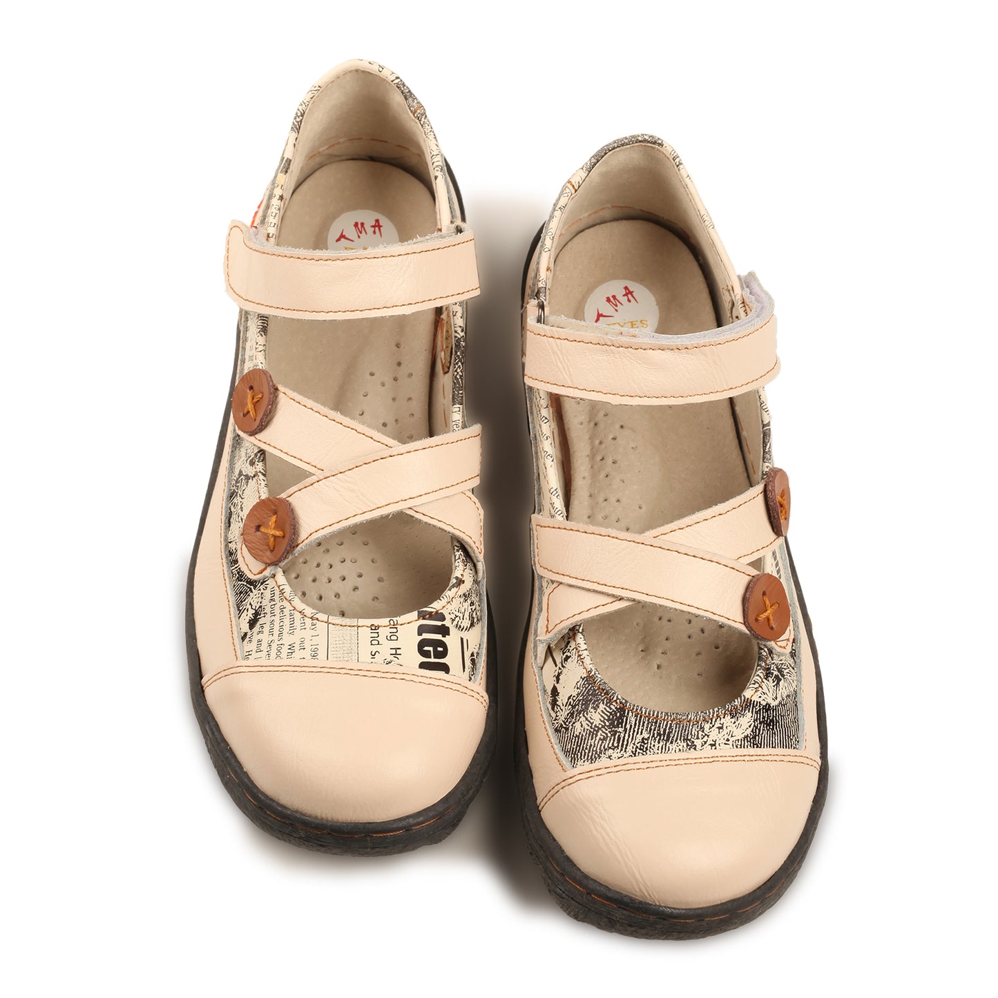 TMA EYES Button Criss Cross Strap Leather Women Flat Shoes