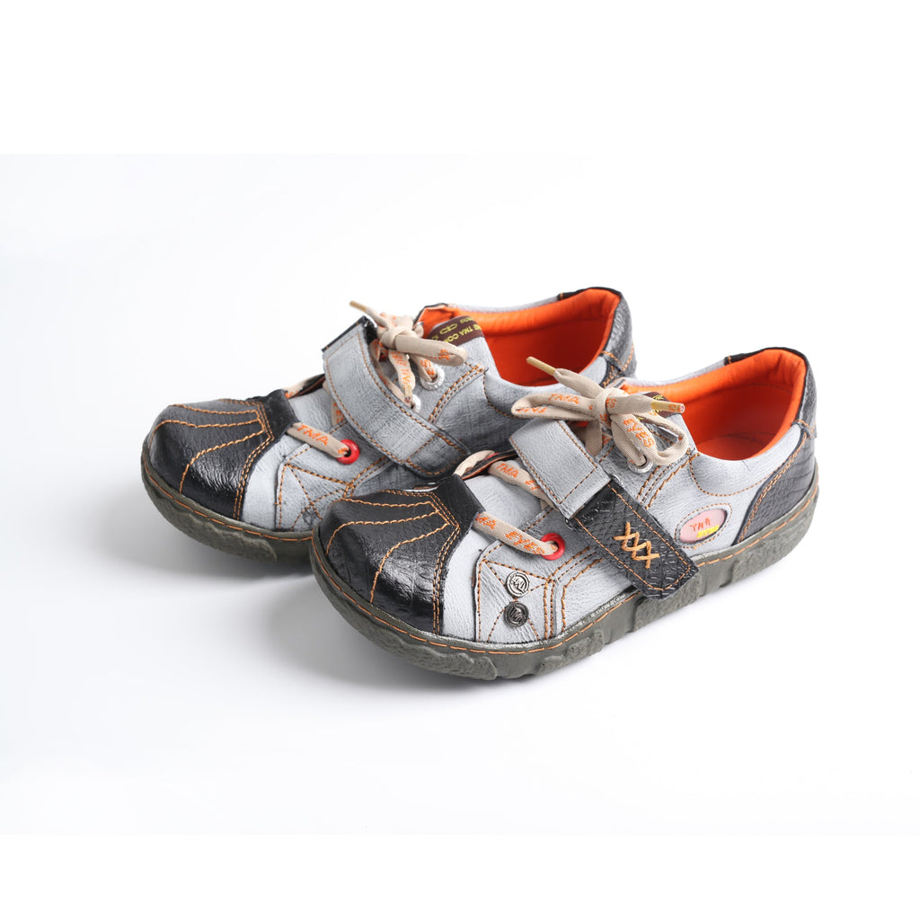 TMA EYES Hand Stitching Leather and Washed PU Leather Flat Women's Shoes with Plus Size