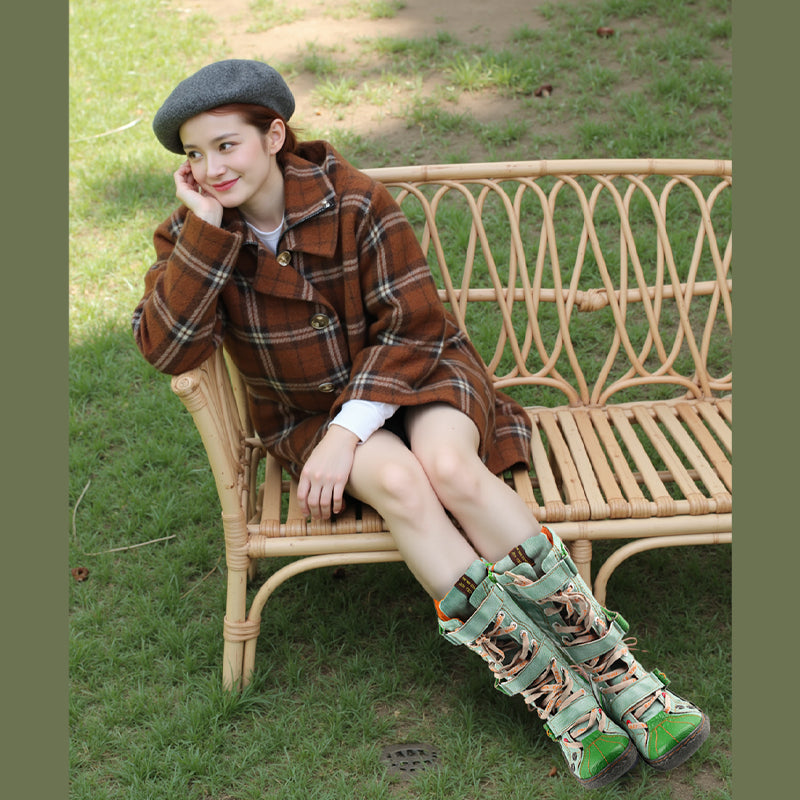 TMA EYES Hot Style Travel Modern Hand-Sewn PU Lined Hairless Inner City Women's Flat Calf Boots