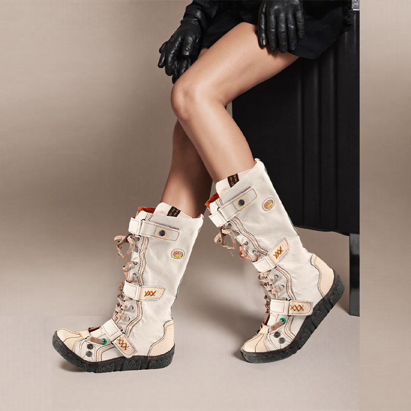 TMA EYES Hot Style Travel Modern Hand-Sewn PU Lined Hairless Inner City Women's Flat Calf Boots