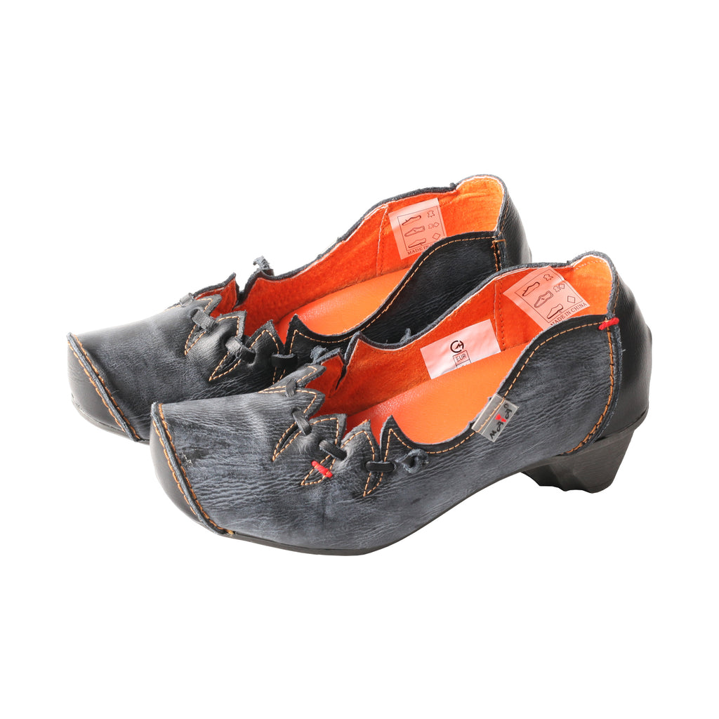 TMA EYES & MAiA Unique Hollow Raised Toe Witch Style Women's Low Heel Thick Heel Leather Shoes