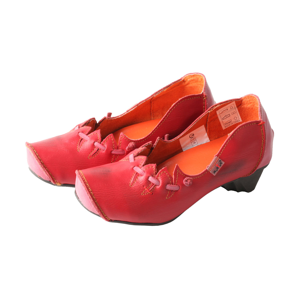 TMA EYES & MAiA Unique Hollow Raised Toe Witch Style Women's Low Heel Thick Heel Leather Shoes