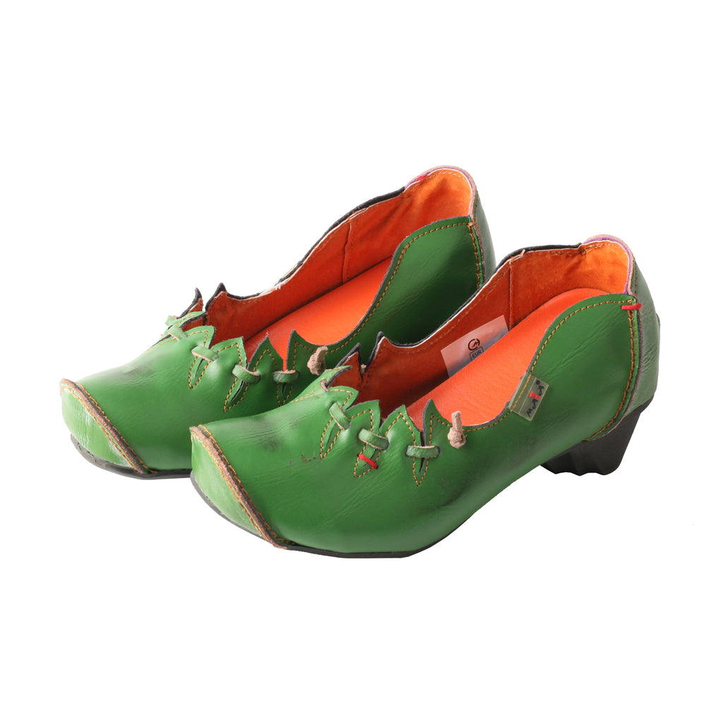 TMA EYES & MAiA Unique Hollow Raised Toe Witch Style Women's Low Heel Thick Heel Leather Shoes