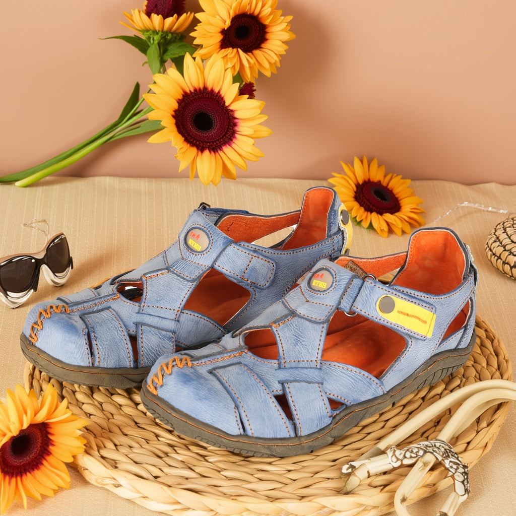 TMA EYES Women's Cross Leather and Hand Stitching Upper Casual Sandal for Outdoor