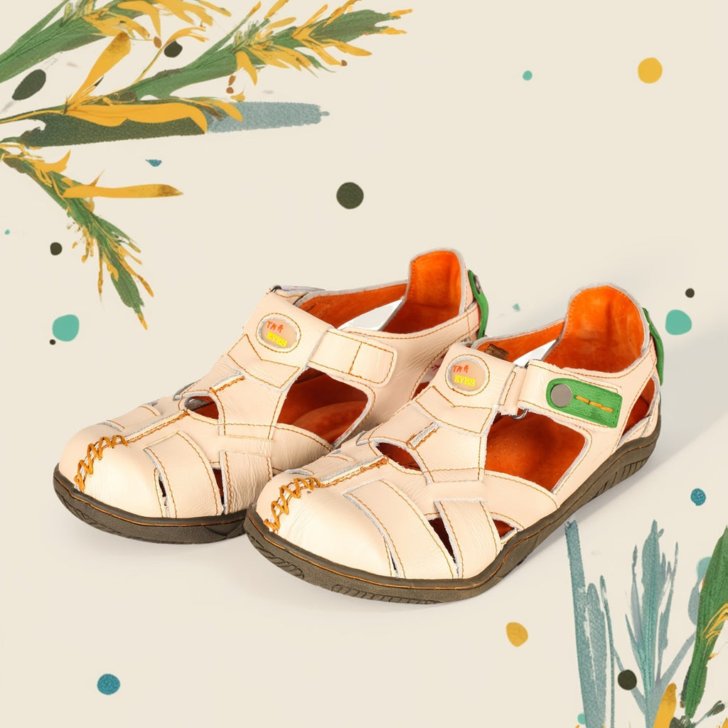 TMA EYES Women's Cross Leather and Hand Stitching Upper Casual Sandal for Outdoor