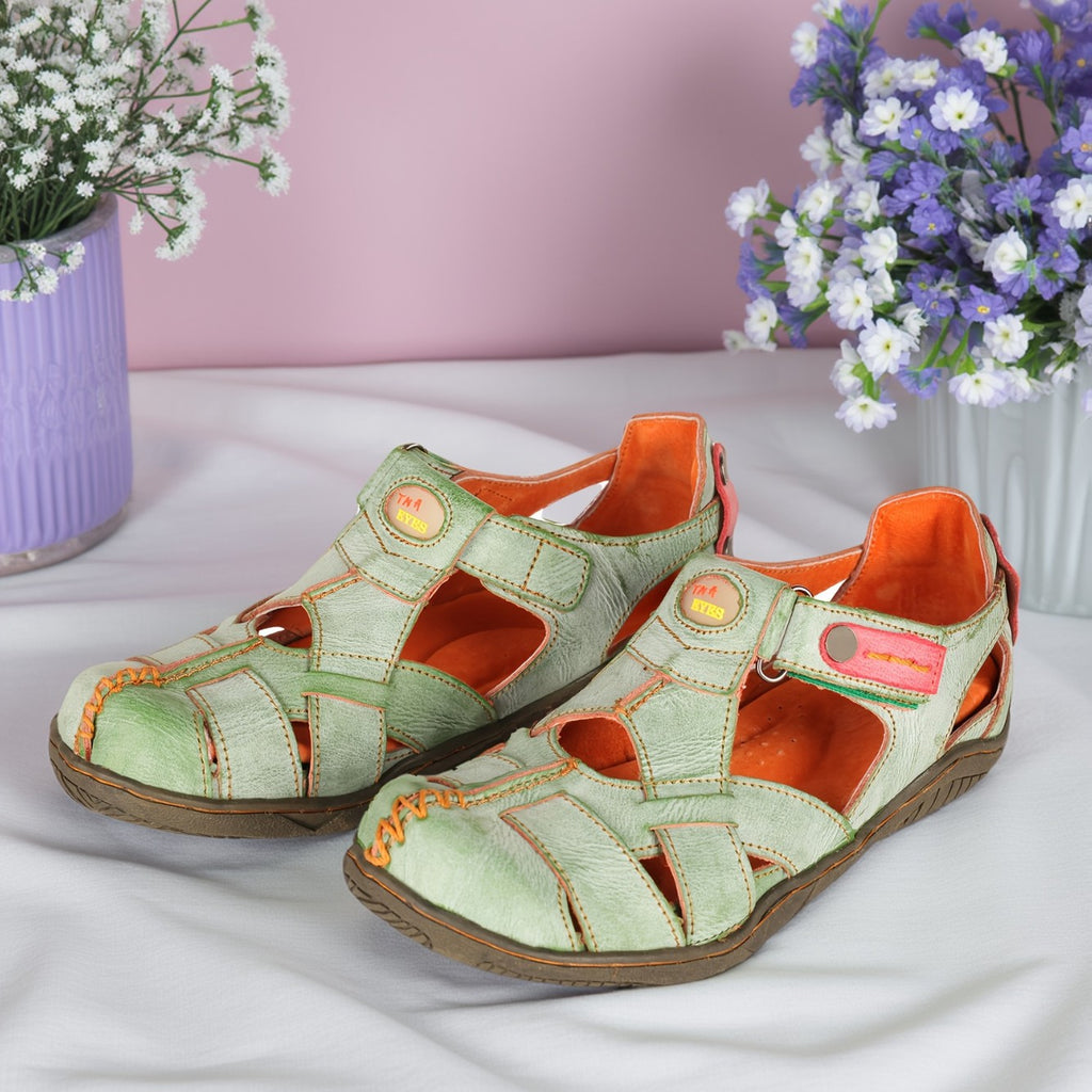 TMA EYES Women's Cross Leather and Hand Stitching Upper Casual Sandal for Outdoor