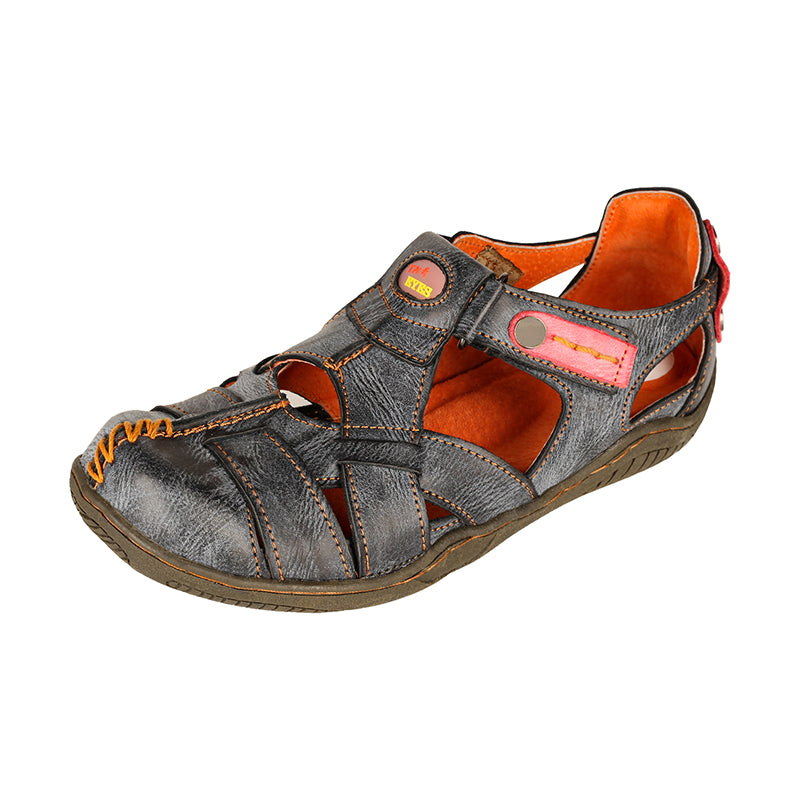 TMA EYES Women's Cross Leather and Hand Stitching Upper Casual Sandal for Outdoor
