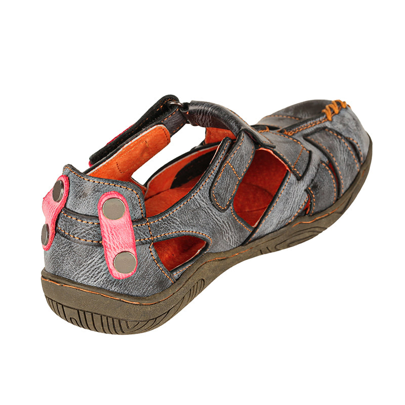 TMA EYES Women's Cross Leather and Hand Stitching Upper Casual Sandal for Outdoor