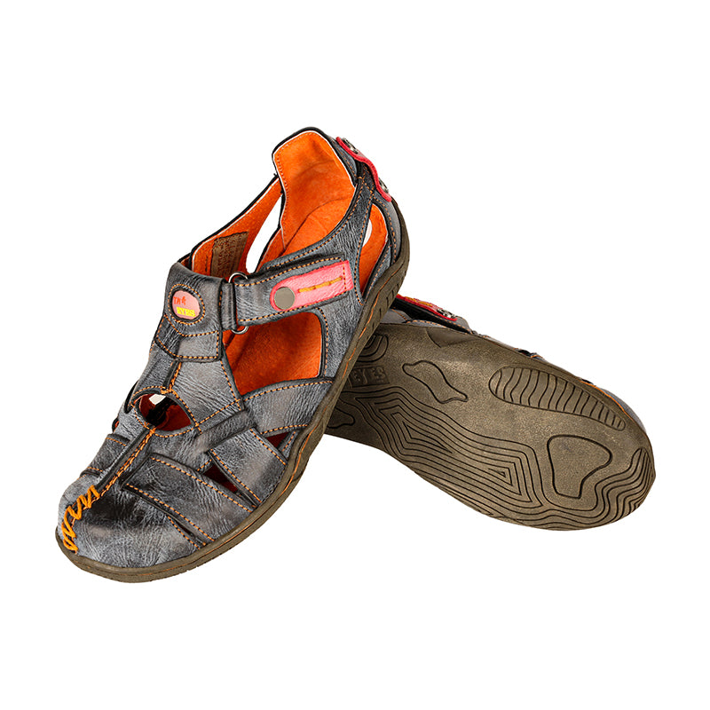 TMA EYES Women's Cross Leather and Hand Stitching Upper Casual Sandal for Outdoor