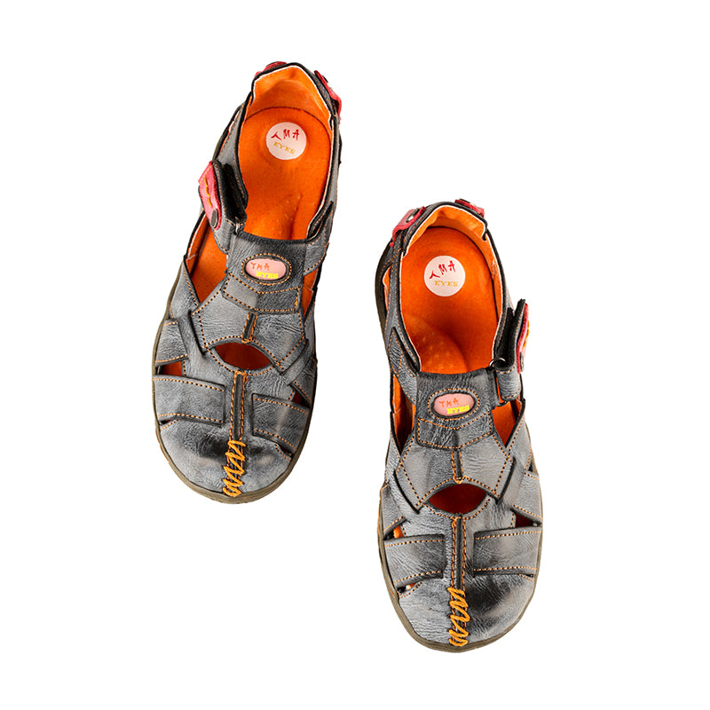 TMA EYES Women's Cross Leather and Hand Stitching Upper Casual Sandal for Outdoor