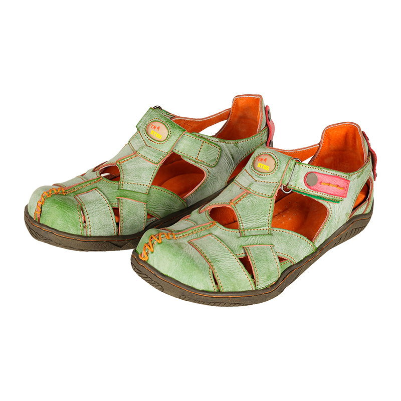 TMA EYES Women's Cross Leather and Hand Stitching Upper Casual Sandal for Outdoor