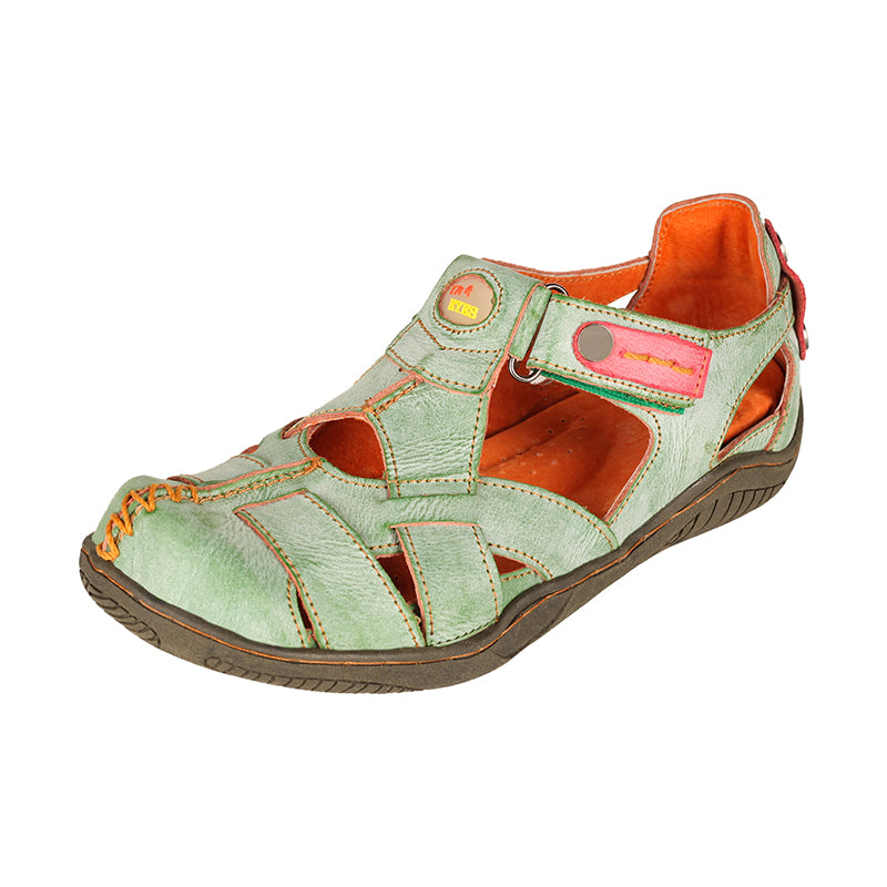 TMA EYES Women's Cross Leather and Hand Stitching Upper Casual Sandal for Outdoor