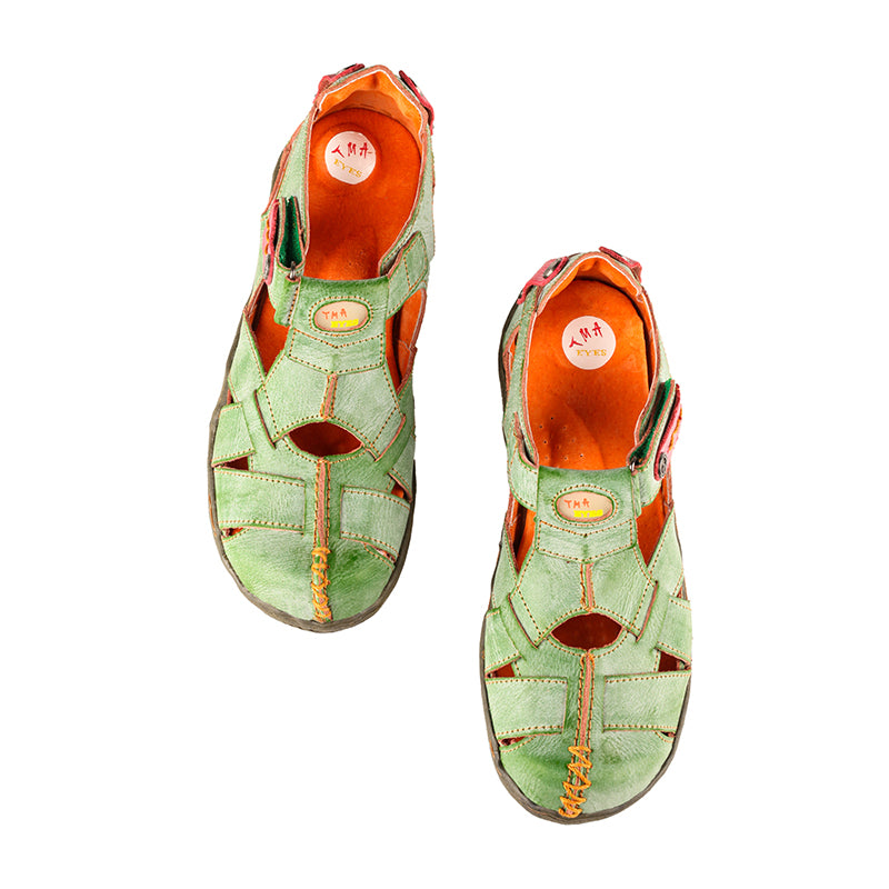TMA EYES Women's Cross Leather and Hand Stitching Upper Casual Sandal for Outdoor