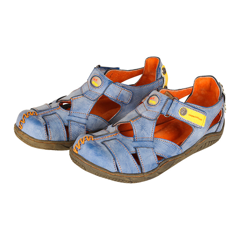TMA EYES Women's Cross Leather and Hand Stitching Upper Casual Sandal for Outdoor