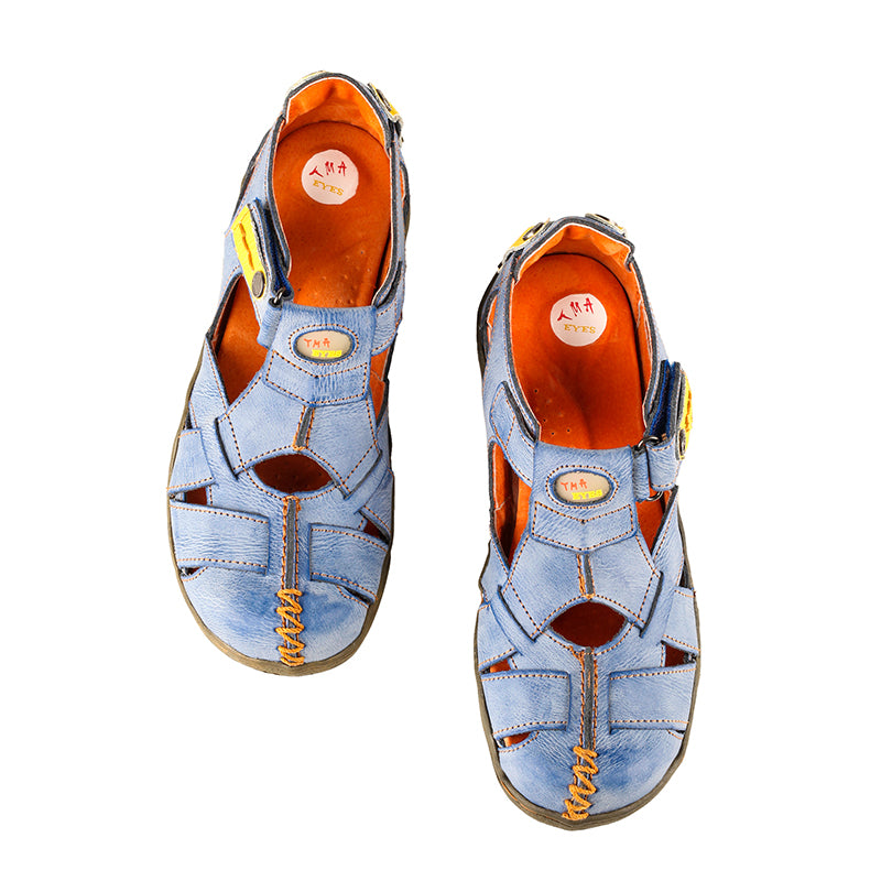 TMA EYES Women's Cross Leather and Hand Stitching Upper Casual Sandal for Outdoor