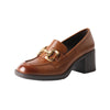 TMA EYES Women's Chunky Heel Loafer Fashion Round Toe Simple and Versatile Slip-On Leather Shoes