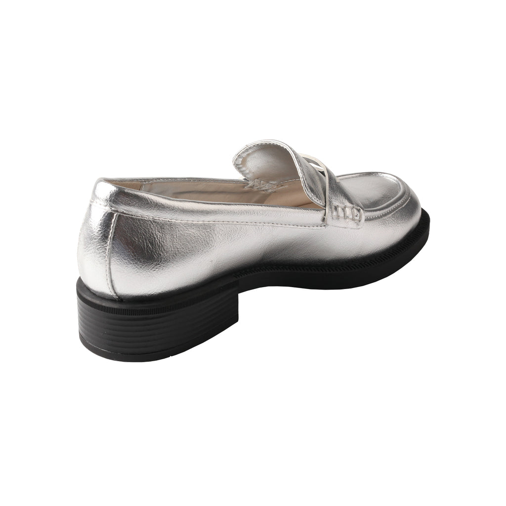 TMA EYES Women's Shiny Silver Loafers - Classic and Fashion Slip-On Low Heel Shoes Anti-Slip Versatile Leather Shoes