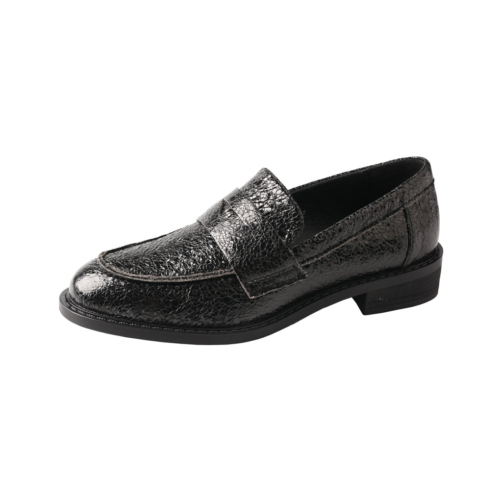 TMA EYES Classic Pointed-Toe Loafer for Women – Snake Print Slip-On Low Chunky Heel Leather Shoes