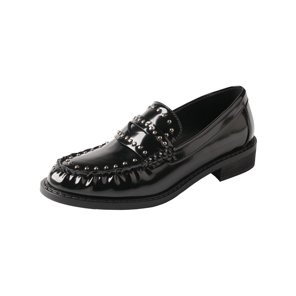 TMA EYES Chic Pointed-Toe Loafer for Women –  Slip-on Patent Leather Shoes With Rivet Decoration