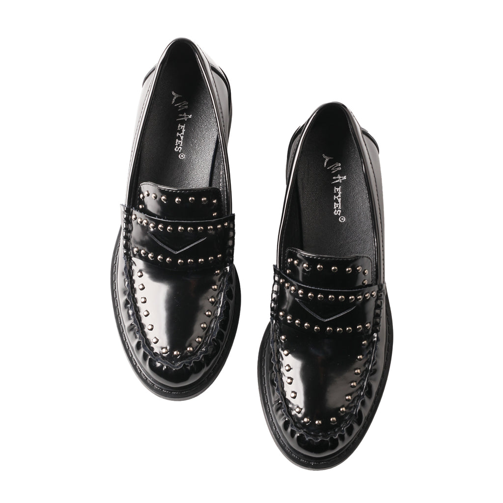 TMA EYES Chic Pointed-Toe Loafer for Women –  Slip-on Patent Leather Shoes With Rivet Decoration