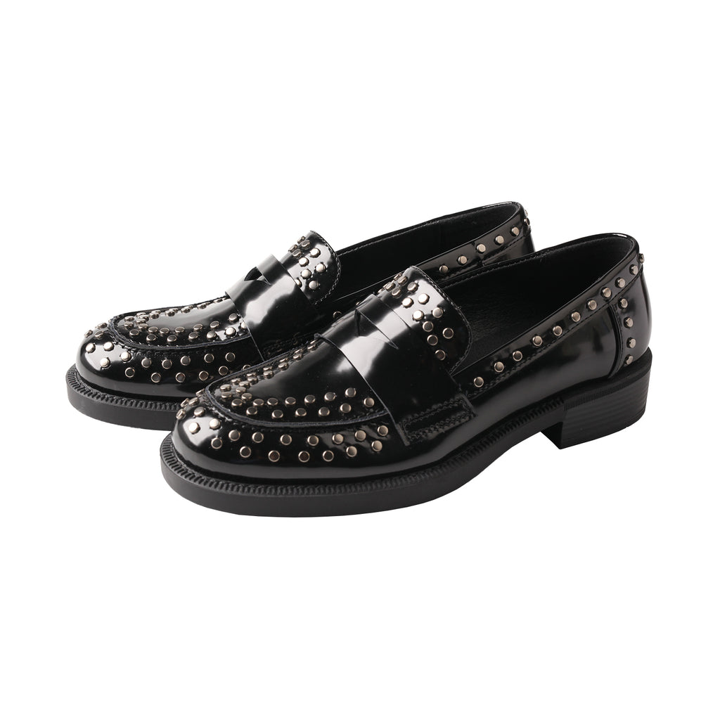 TMA EYES Women’s Classic Patent Leather Loafers – Slip-On, Studded, Low Block Heel, Anti-Slip & Breathable