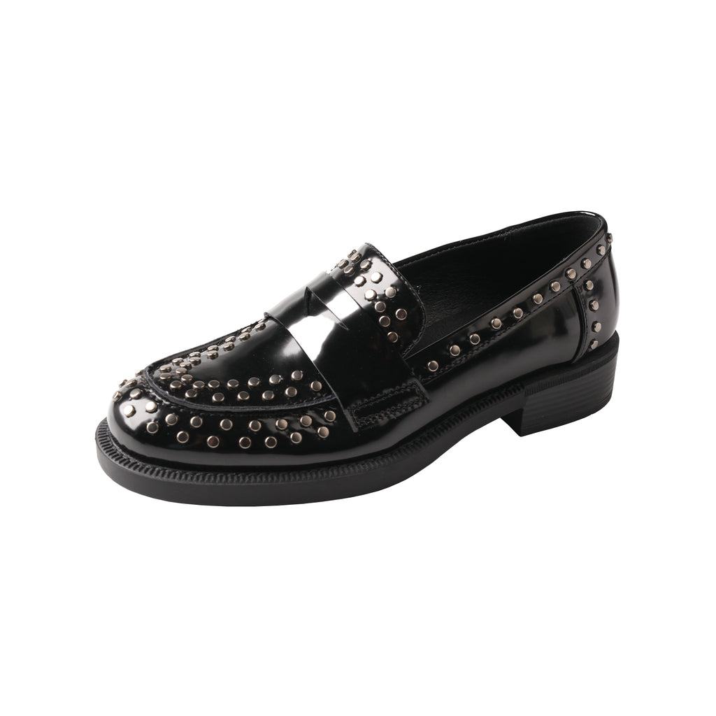 TMA EYES Women’s Classic Patent Leather Loafers – Slip-On, Studded, Low Block Heel, Anti-Slip & Breathable