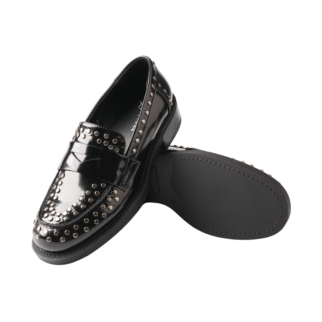 TMA EYES Women’s Classic Patent Leather Loafers – Slip-On, Studded, Low Block Heel, Anti-Slip & Breathable