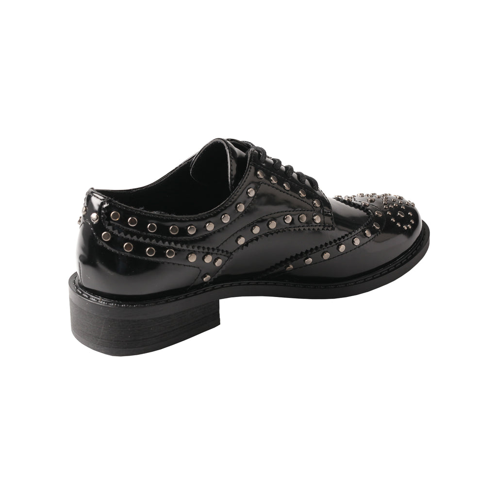 TMA EYES Women’s Pointed-Toe Lace-Up Patent Leather Loafers – Studded, Low Block Heel, Anti-Slip & Breathable