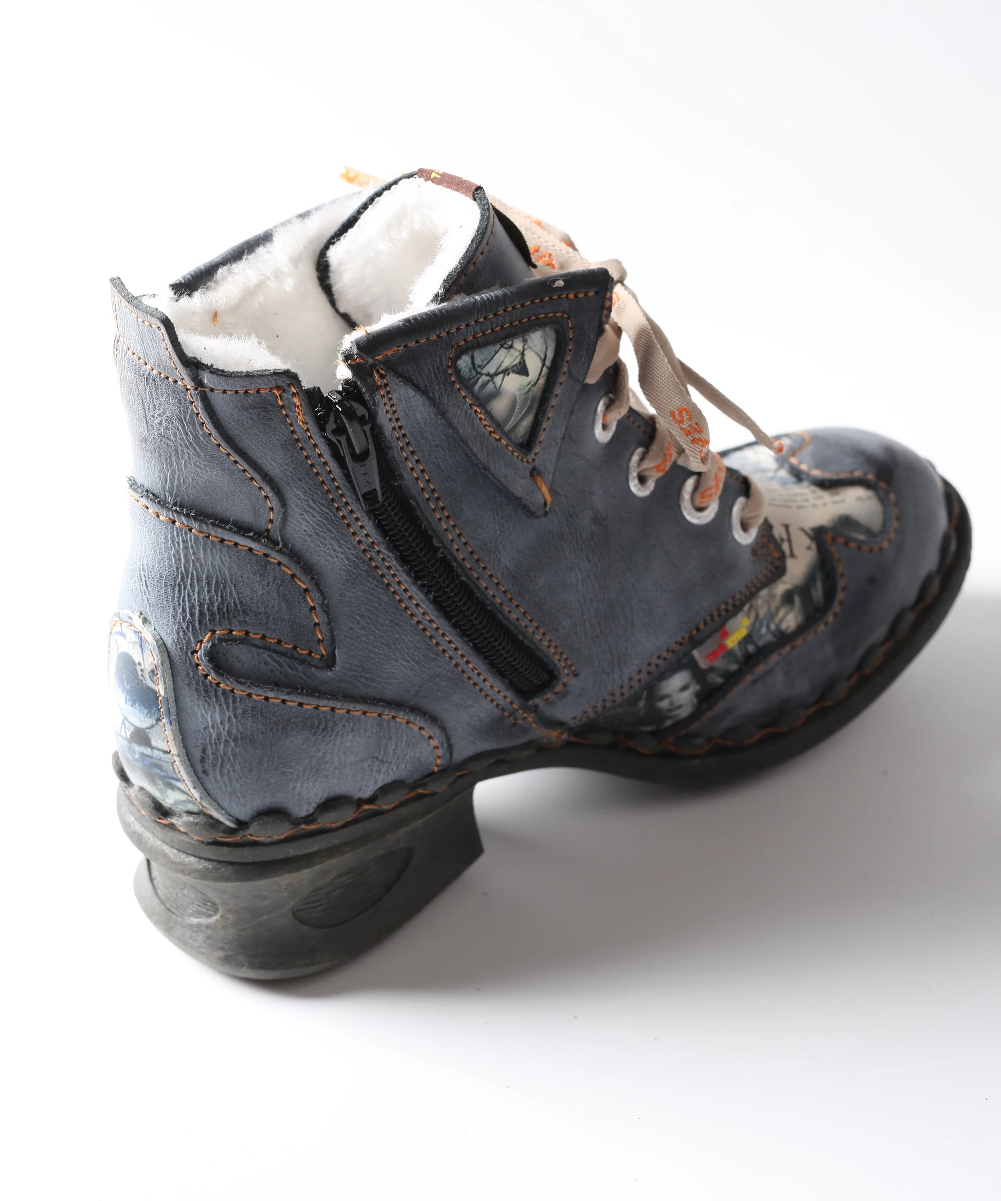 TMA EYES Newsprint Leather with Faux Fur Lining Women s Ankle Boots
